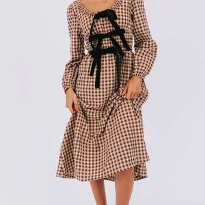 Elegant Plaid Long Sleeve Dress with Bows